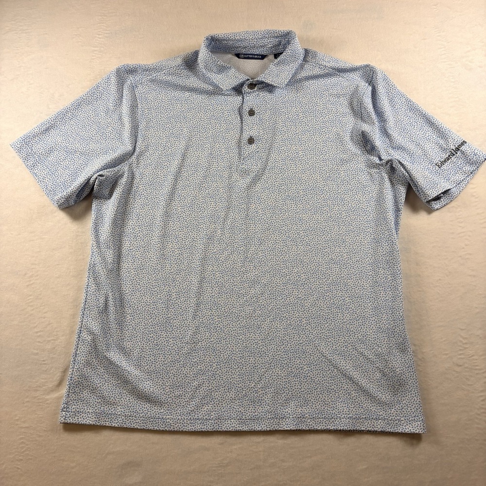 Cutter & Buck Virtue Eco Pique Botanical Print Short Sleeve Mens Size Large Blue